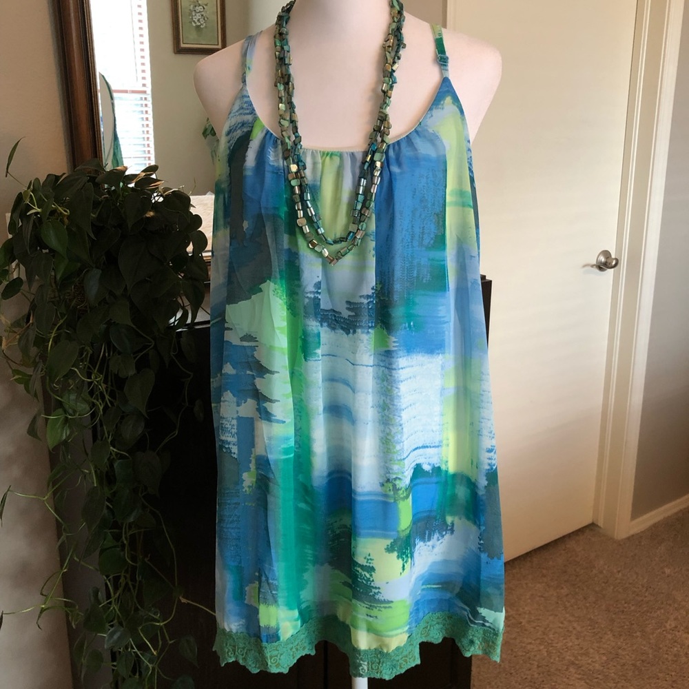 Paradise Blue, Green & White Tunic Tank - Picture 3 of 12